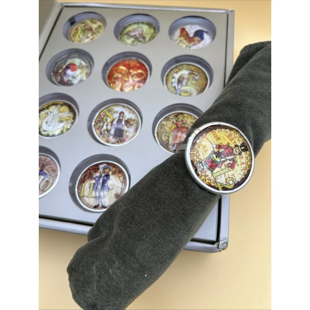 Pottery Barn The 12 Days of Christmas Napkin Rings Set in Box -Holiday Decor